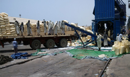 Bags arranged on the truck